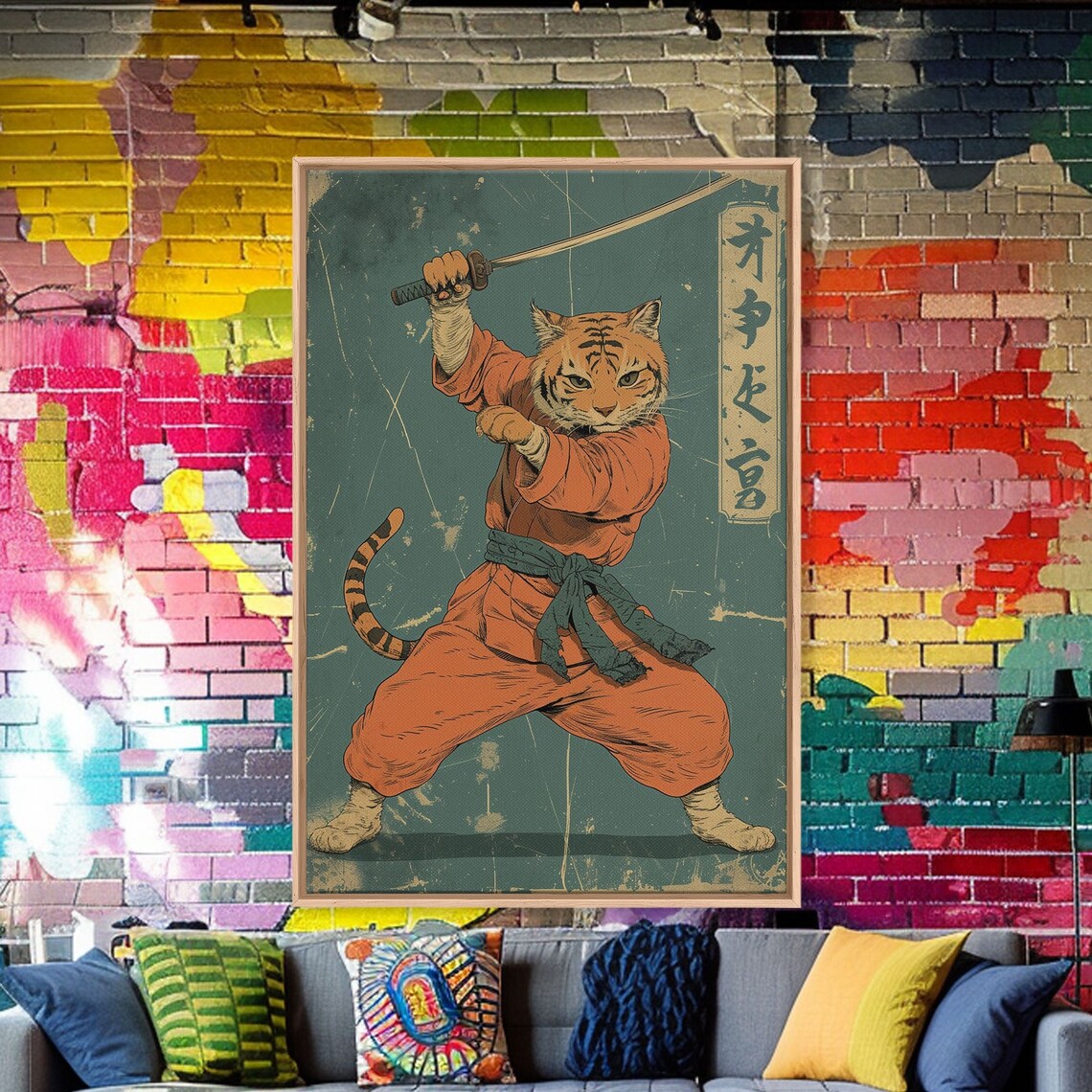 Japanese Cat Fighter, Modern Samurai Art Print - Image 5