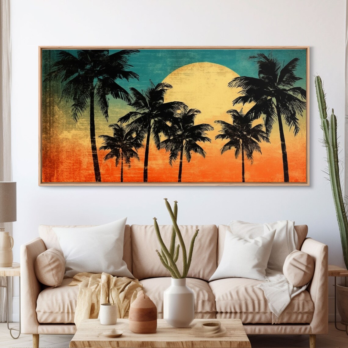 Sunset Palm Trees Tropical Orange Panoramic Art Print - Image 3