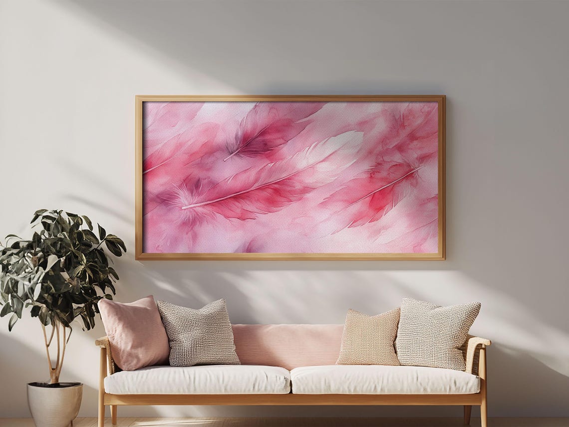 Soft Pink Feathers Watercolor Dreamy Boho Bedroom Minimalist Poster - Image 3