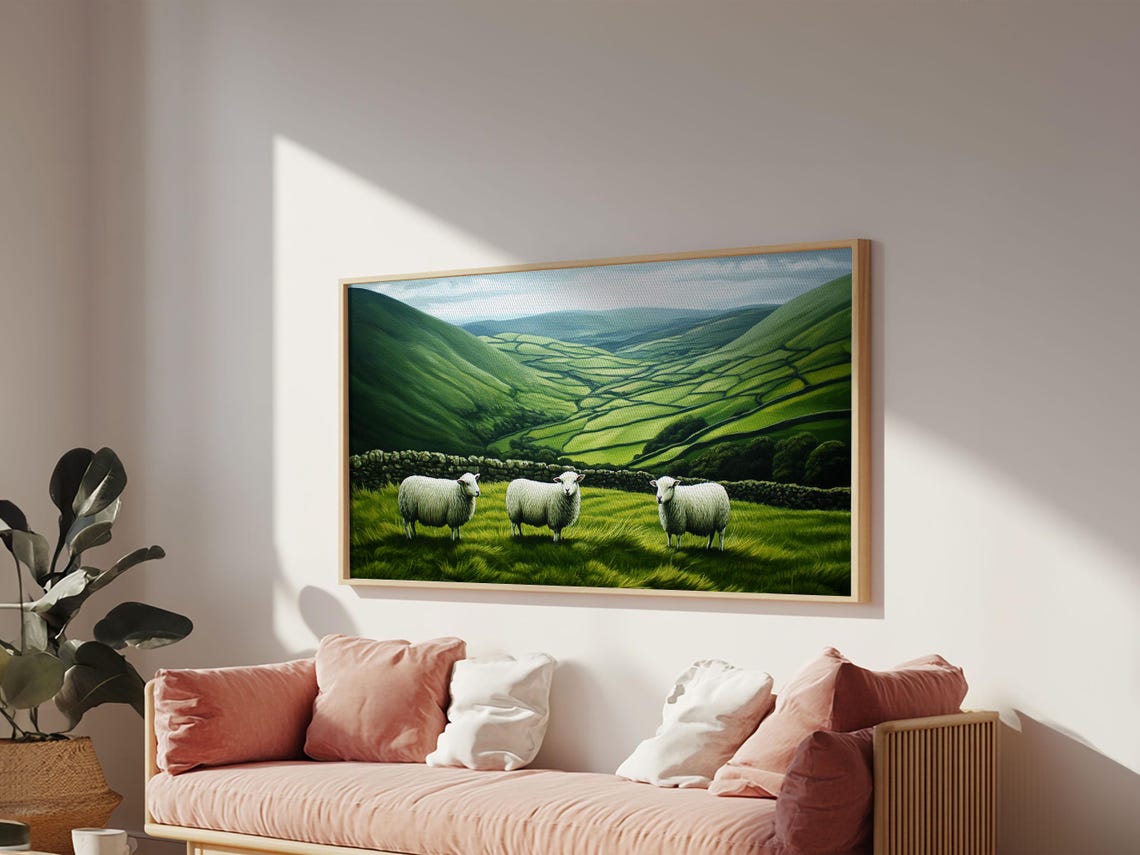 Scottish Highlands Print Scottish Farmhouse Wall Art Painting Of Sheep In Scotland Scotland Landscape Oil Painting - Image 5