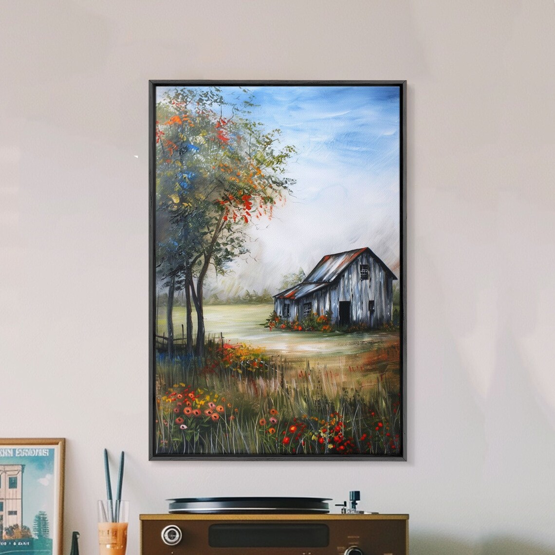 Rustic Old Barn Wildflower Meadow Country Farmhouse Art Poster