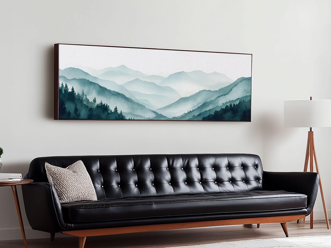 Indigo And Emerald Green Blue Ridge Mountains Framed Print Panoramic Home Decor Horizontal Art Mountain Landscape Painting - Image 5