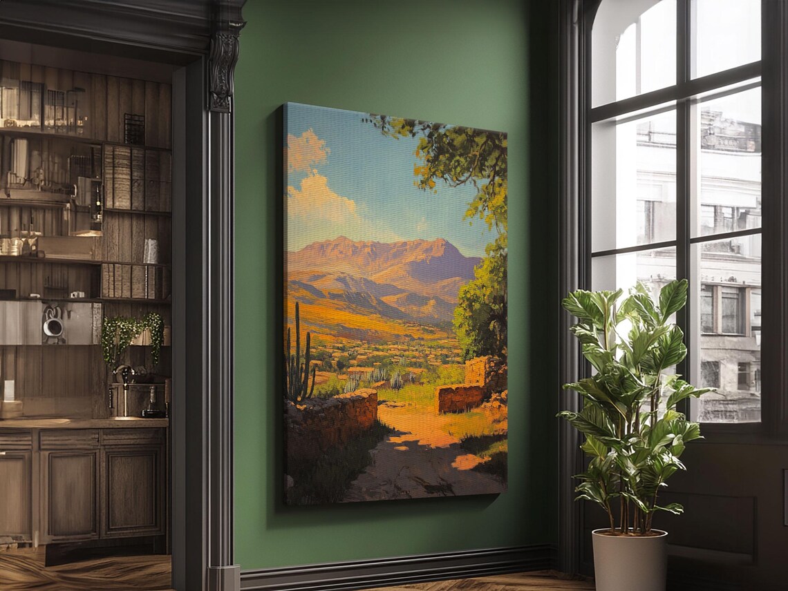 Rustic Mountain Landscape Framed Print Southwest Wall Art Above Sofa Rustic Decor Gift Idea Living Room Art Landscape Painting