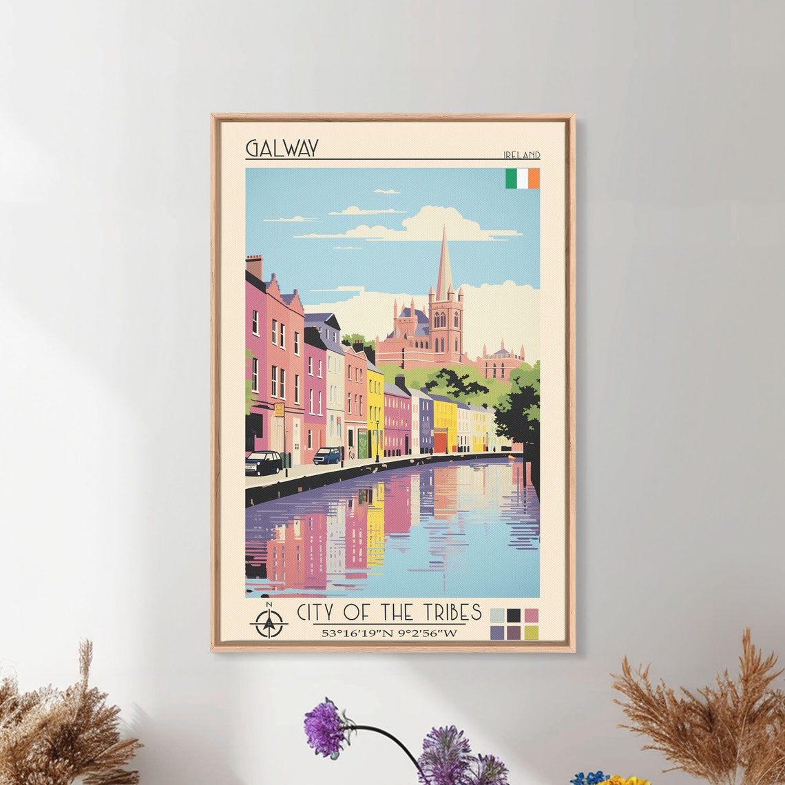 Galway Ireland Colorful Riverfront Cathedral Spire Reflection Poster - Image 5
