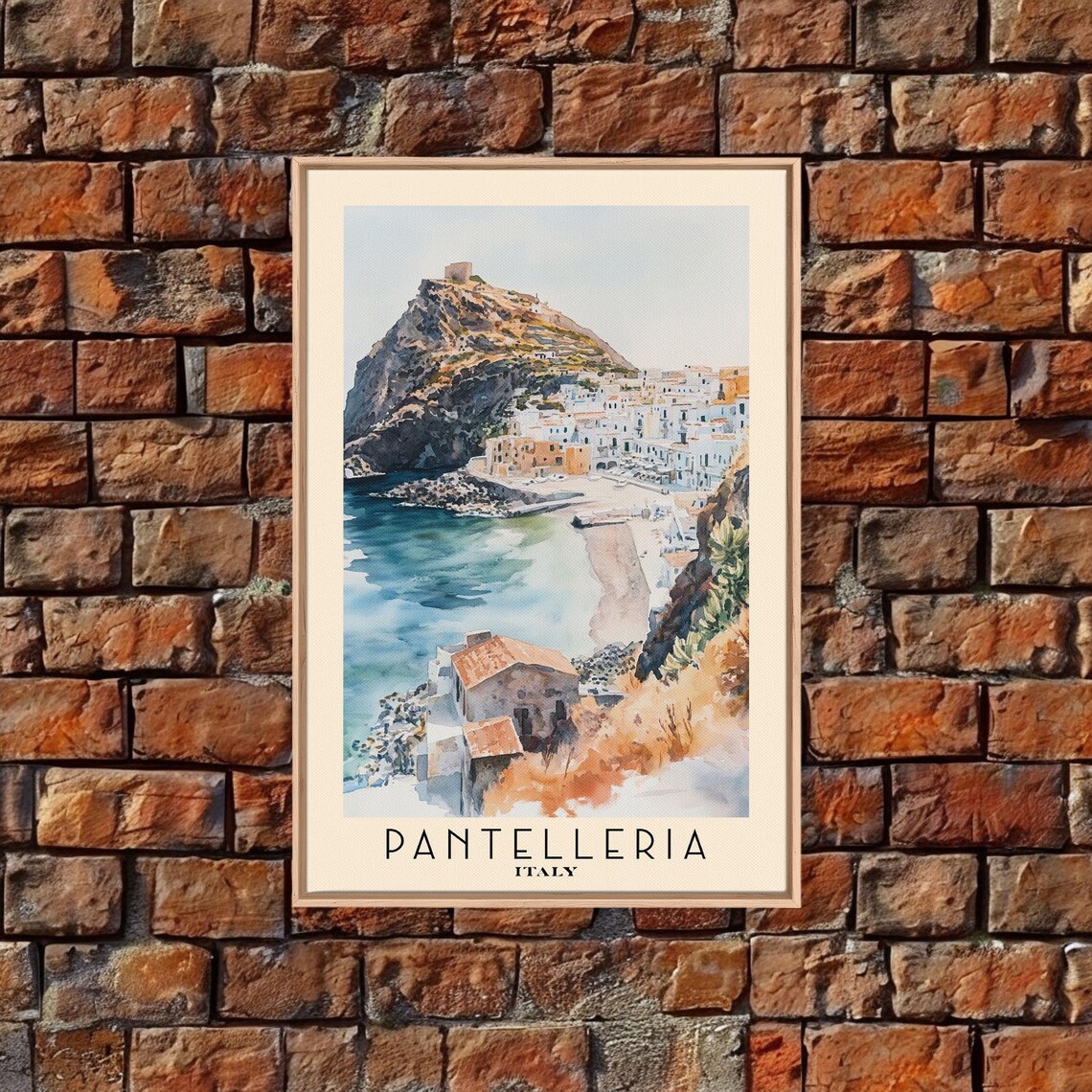 Pantelleria Italy Rocky Crag White Town Harbor Cove View Poster - Image 4