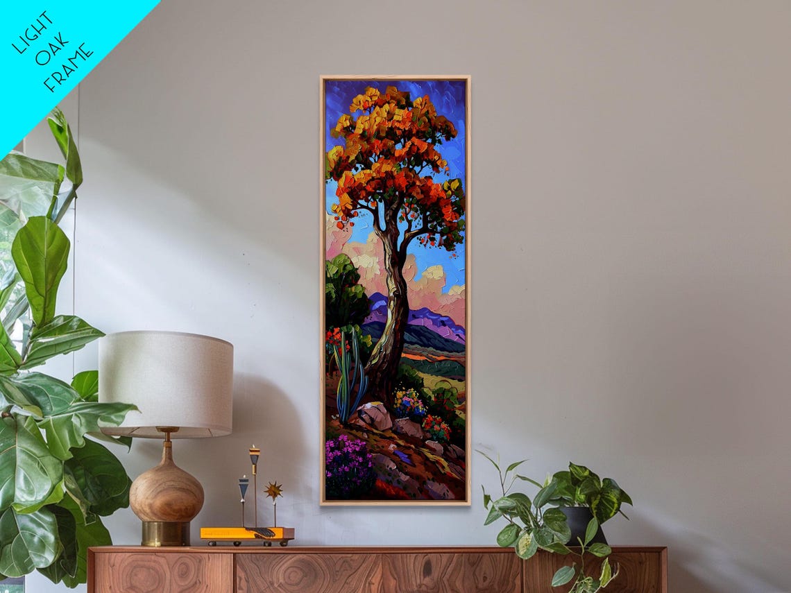 Autumn Tree Over Mountain Valley Impasto Oil Painting Landscape Poster - Image 3
