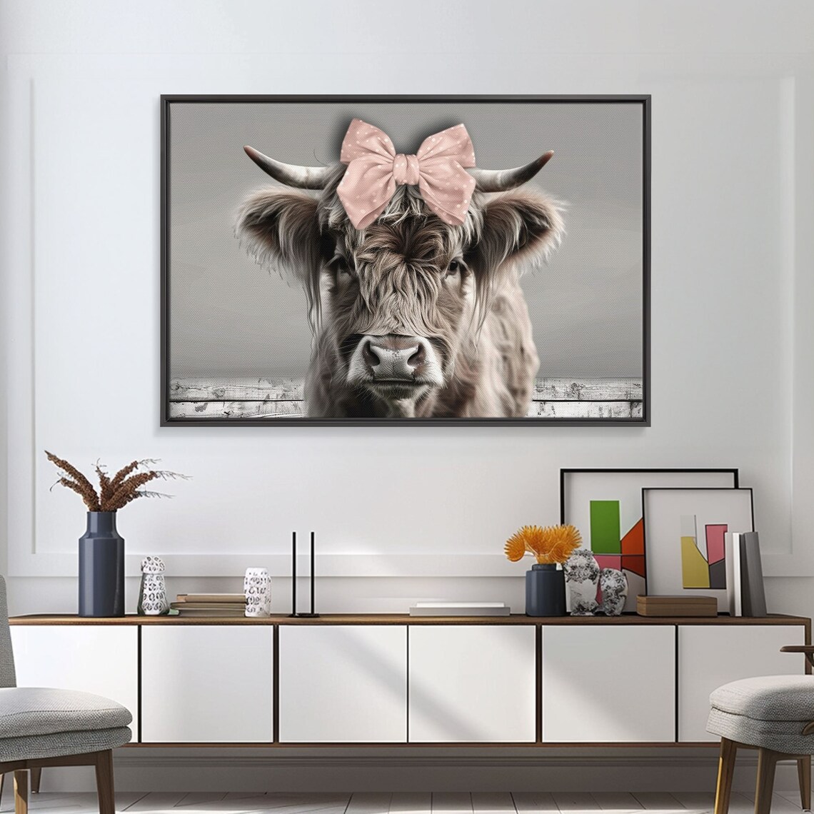 Cute Highland Cow, Rustic Farmhouse Wall Art Print - Image 3