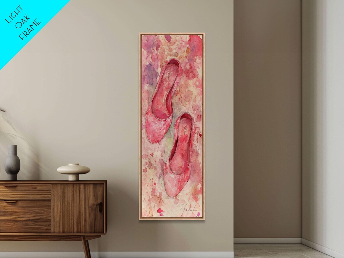Pink Ballet Flats Watercolor Dance Shoes Minimalist Feminine Wall Art - Image 3