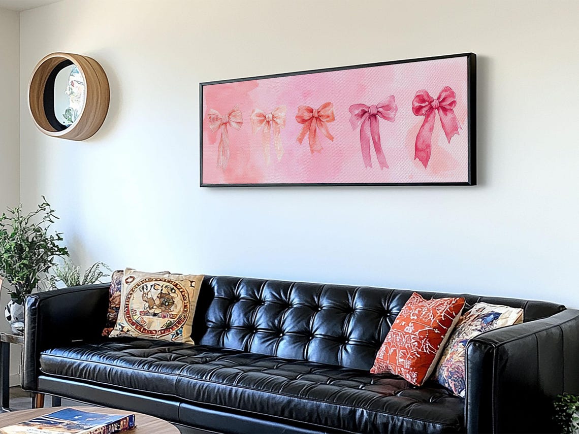 Pink Ribbon Bows Watercolor Coquette Feminine Nursery Wall Art - Image 6