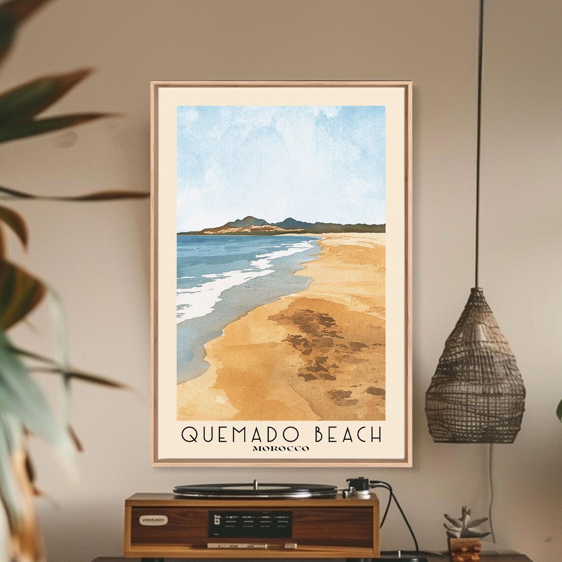 Quemado Beach Morocco Golden Sands Rolling Surf Watercolor Travel Poster - Image 2