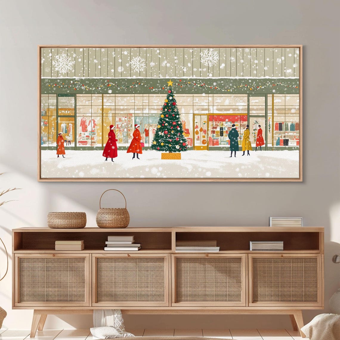 Mid Century Christmas Tree Shopping Scene With Shoppers Art Print - Image 6