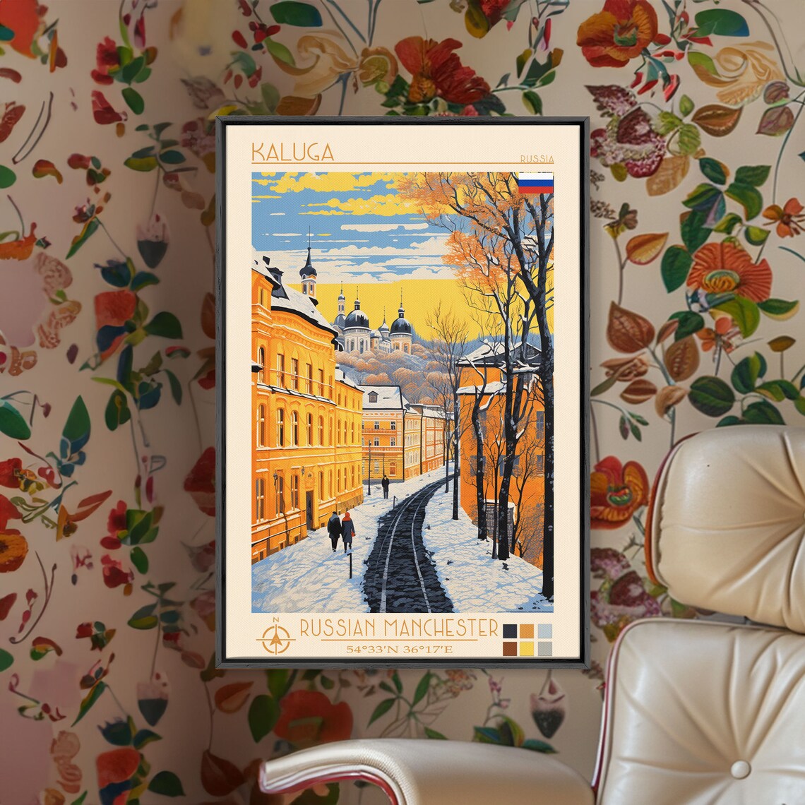 Kaluga Russia Snowy Golden Street Church Domes Winter View Poster