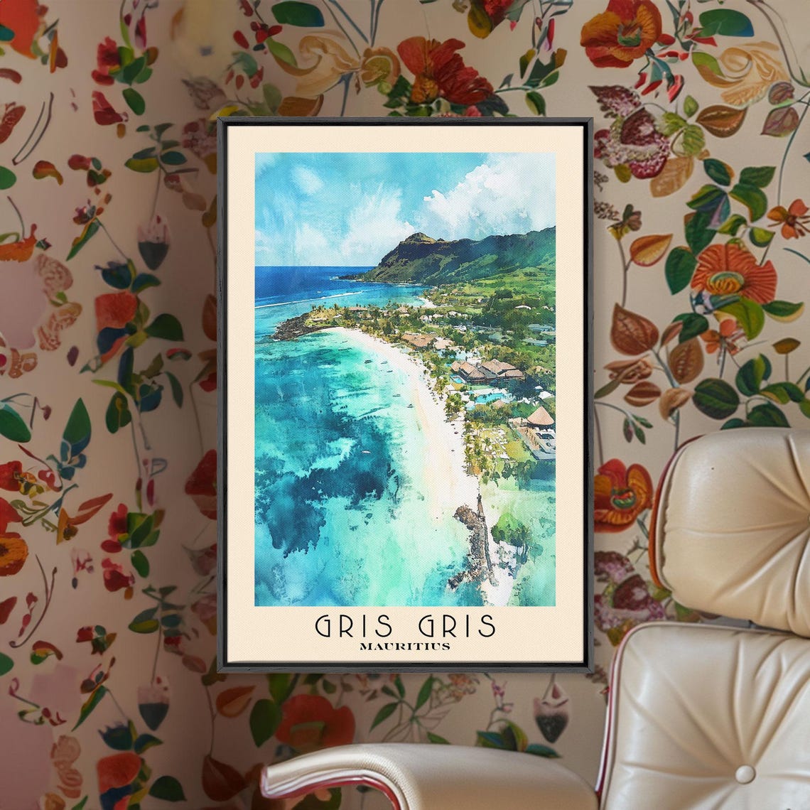Gris Gris Mauritius Aerial Turquoise Coast Reef View Travel Poster - Image 2
