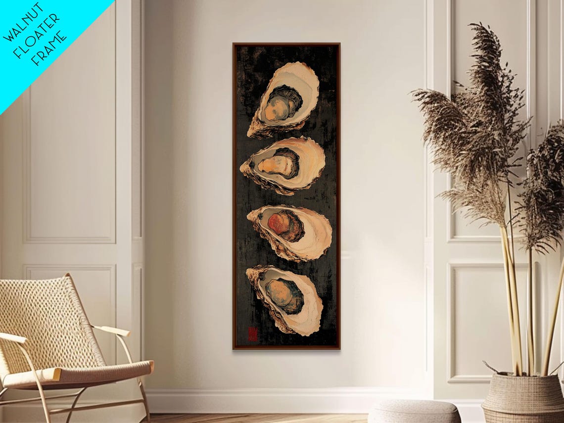 Oyster Shells Vertical Row Black Japanese Style Seafood Wall Art - Image 6