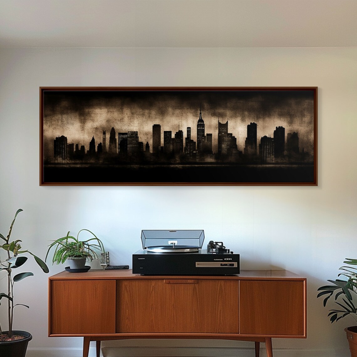 Dark Grunge City Skyline Silhouette Smoky Night Urban Wall Art Poster - Image 3