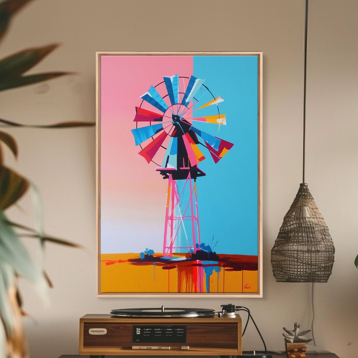 Colorful Abstract Windmill Pink Blue Farmhouse Western Poster - Image 4