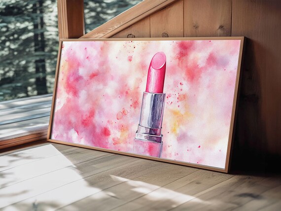 Pink Lipstick Watercolor Painting Bold Pop Beauty Cosmetic Style Poster