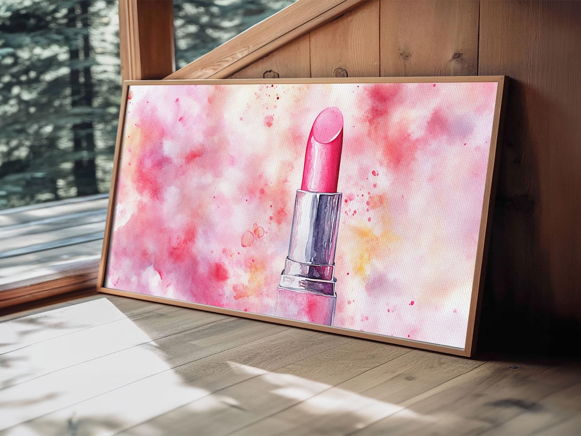 Pink Lipstick Watercolor Painting Bold Pop Beauty Cosmetic Style Poster