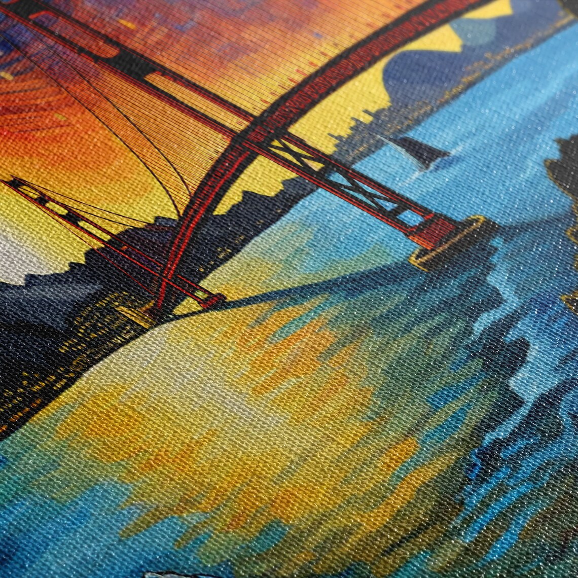 Golden Gate Bridge San Francisco Sunset Swirling Sky Floral Painting Poster - Image 2