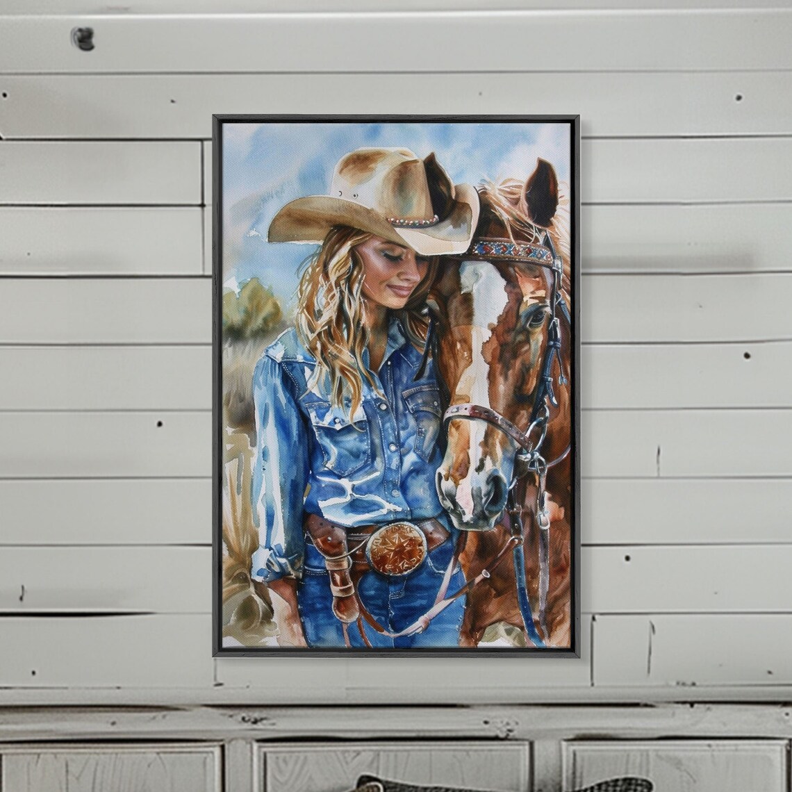Smiling Cowgirl With Horse Watercolor Western Ranch Life Poster - Image 3