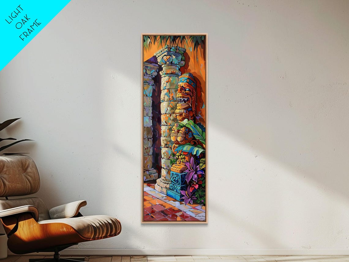 Colorful Tiki Totem Statue Tropical Sunset Courtyard Wall Art Poster - Image 5