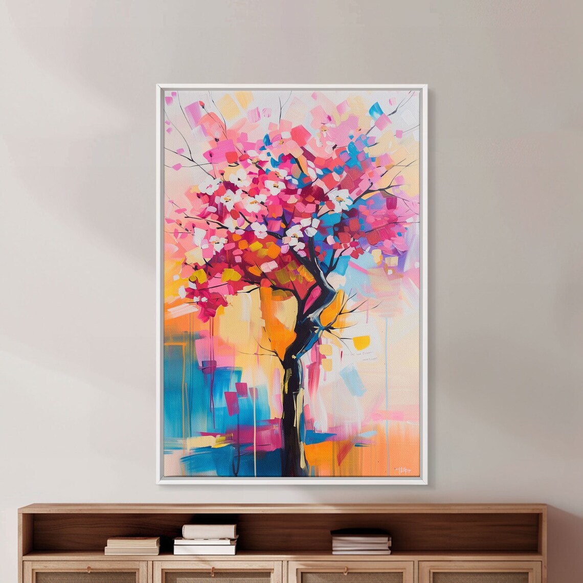 Colorful Blossom Tree Pink White Blooms Spring Flower Art Wall Poster - Image 5