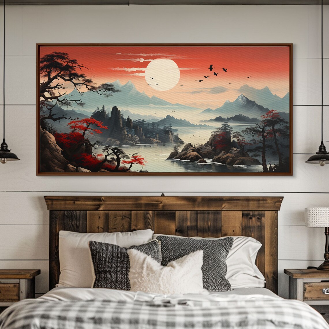 Japanese Sun Landscape Panoramic Art Print, Office - Image 4