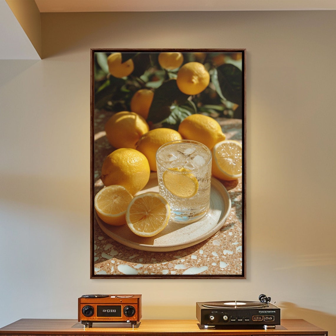 Sunny Lemon Still Life Sparkling Water Summer Kitchen Wall Art Print - Image 3