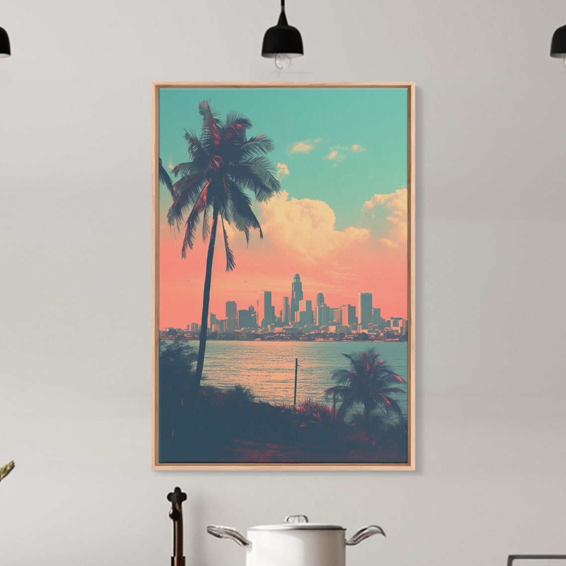City Skyline Sunset Palm Trees Waterfront Pastel Photography Poster - Image 4