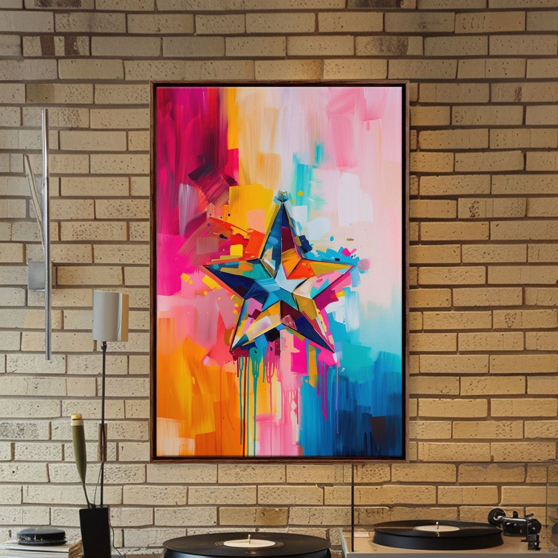 Abstract Colorful Starburst On Pink And Teal Splash Art Poster