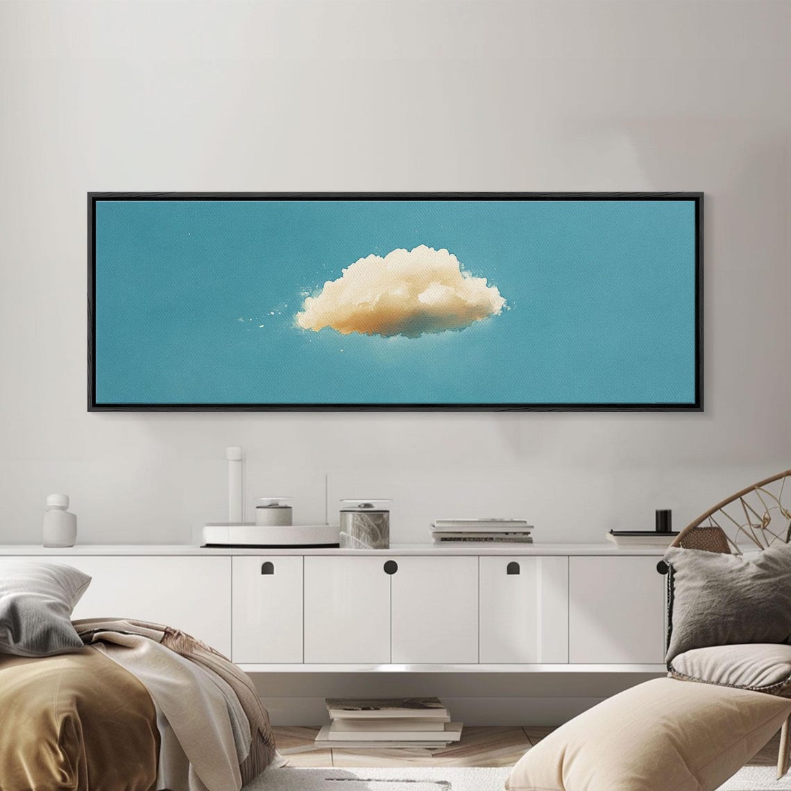 Watercolor Single Cloud Teal Sky Minimalist Serene Wall Art Print - Image 6