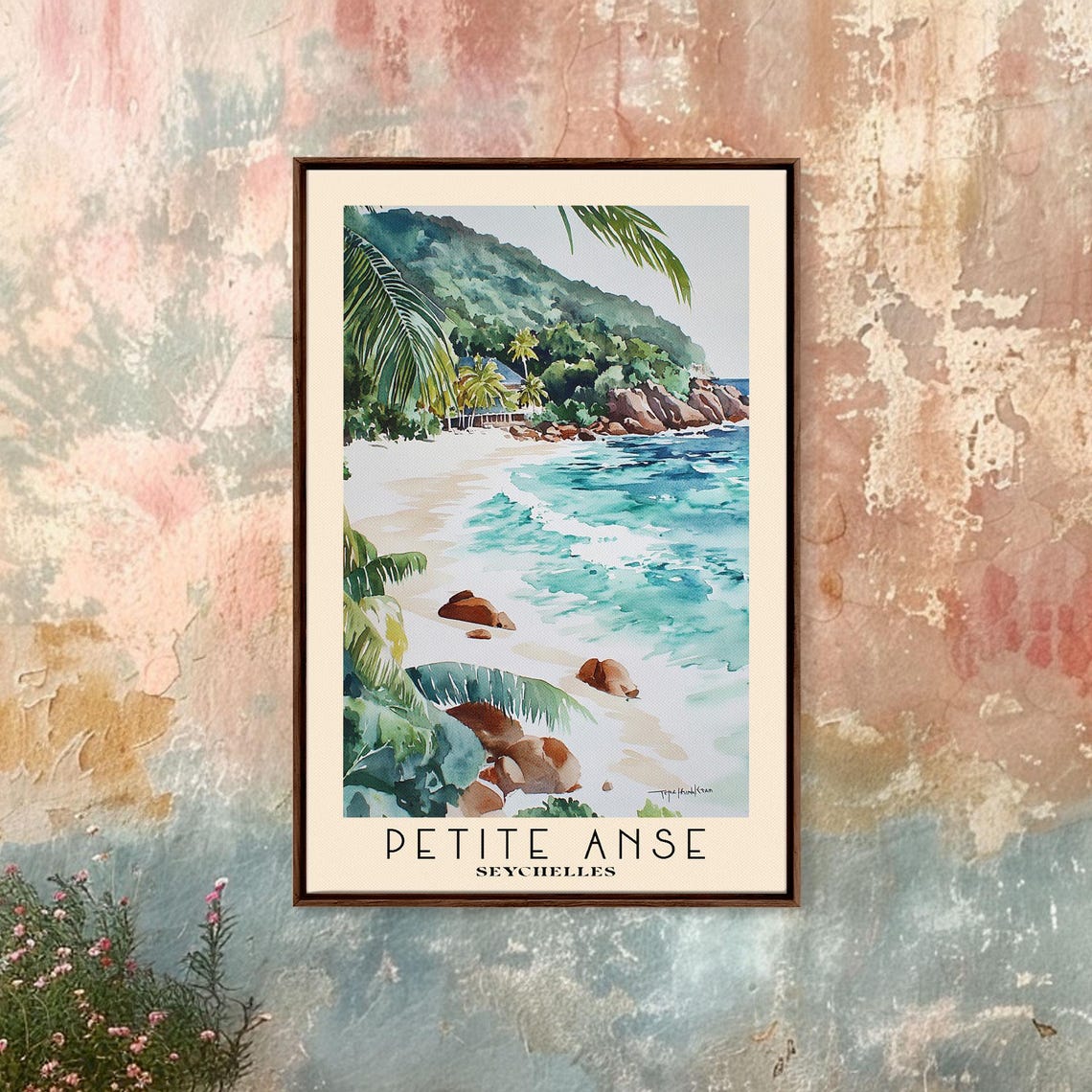Petite Anse Seychelles Granite Boulders Palm Frond White Sand Poster