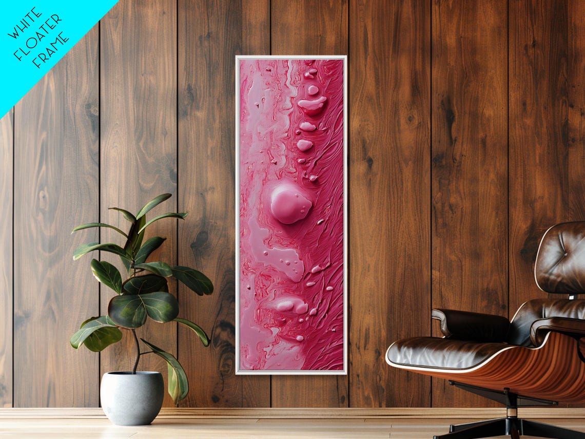 Glossy Pink Textured Abstract Water Drops Modern Wall Art Poster - Image 4
