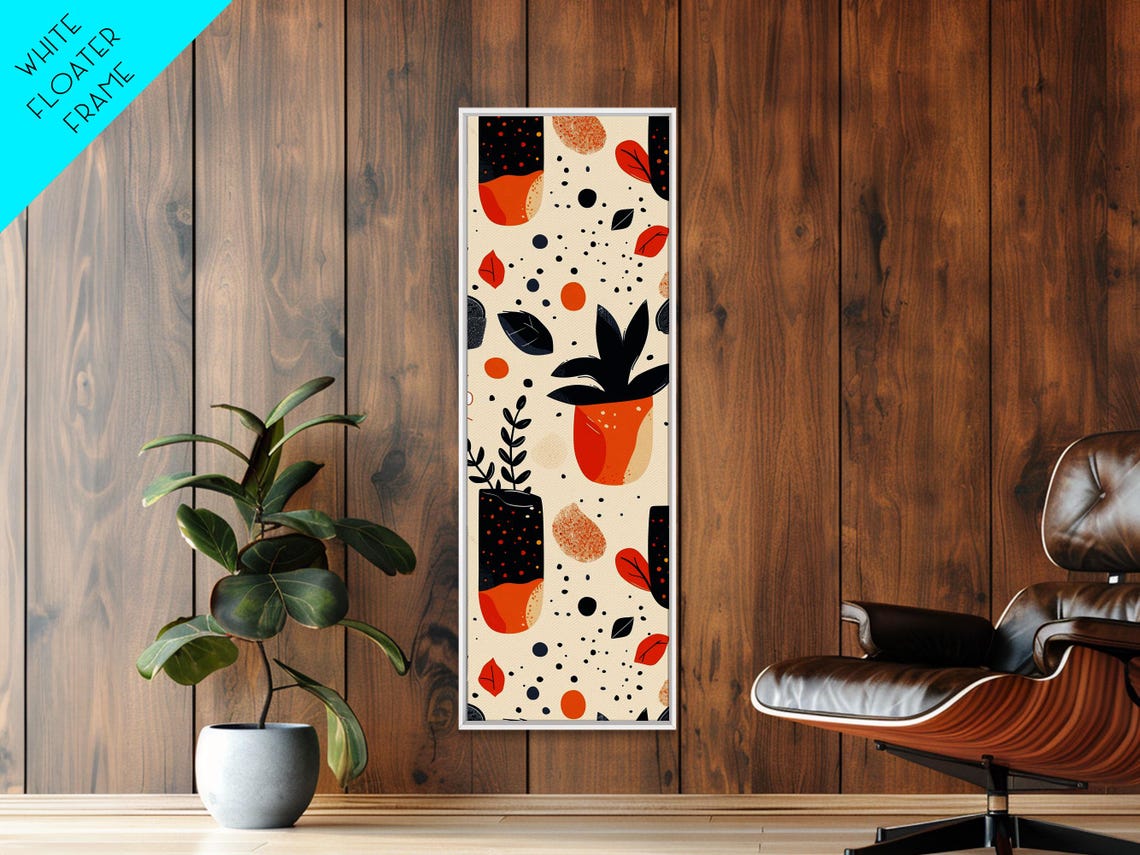 Boho Orange Botanical Potted Plants Pattern Minimalist Art Print - Image 2