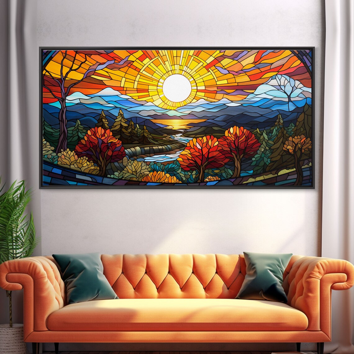 Stained Glass Sunset Abstract Panoramic Art Print - Image 4