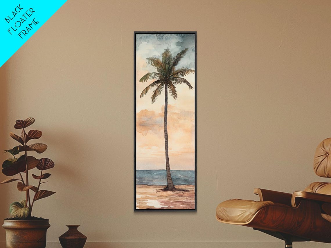 Framed Print Coastal Palm Tree Art Sunset Beach Scene Tropical Coastal Wall Art Nautical Decor Skinny Wall Art Gift Idea - Image 4