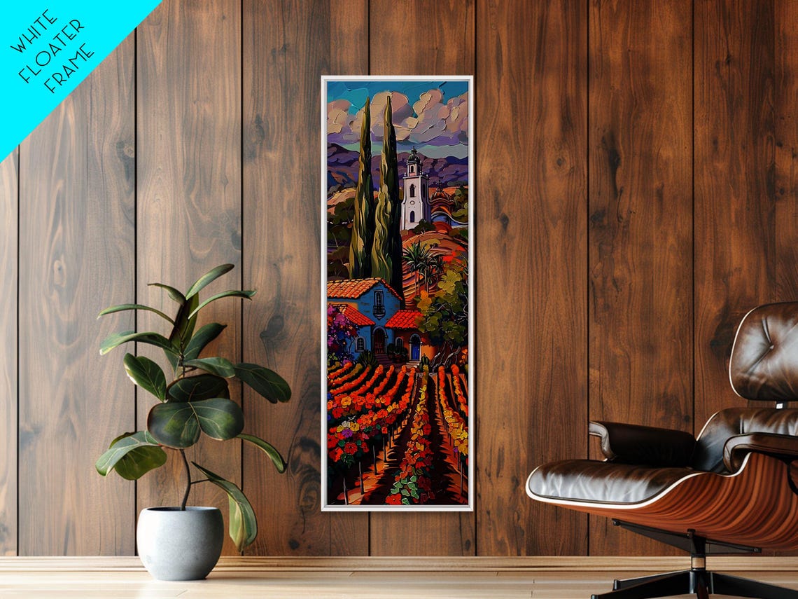 Tuscan Vineyard Rows Villa Bell Tower Cypress Trees Landscape Poster - Image 2