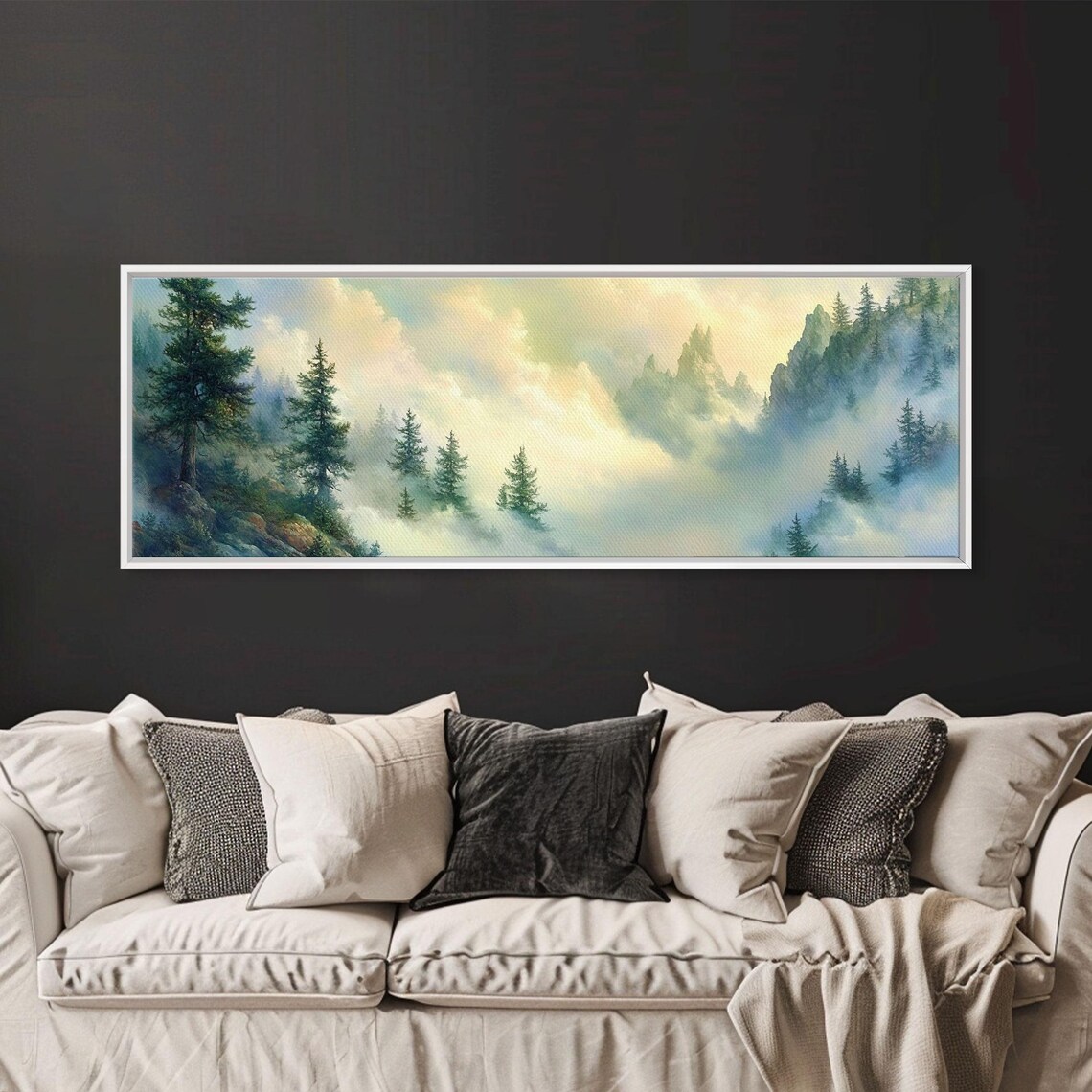 Blue Ridge Misty Pine Forest Mountain Fog Watercolor Travel Poster - Image 2