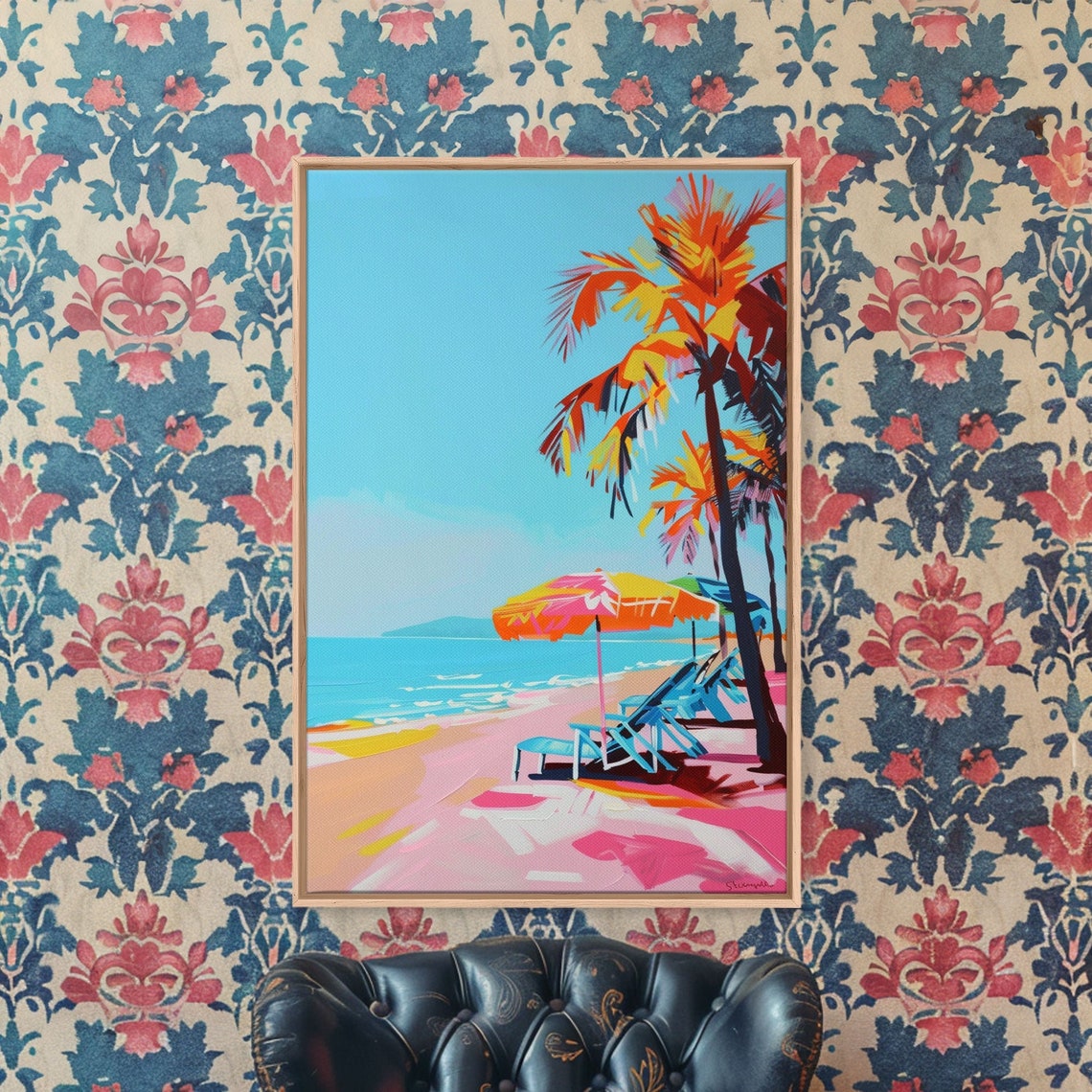 Palm Trees And Sun Loungers Tropical Beach Paradise Wall Art - Image 4