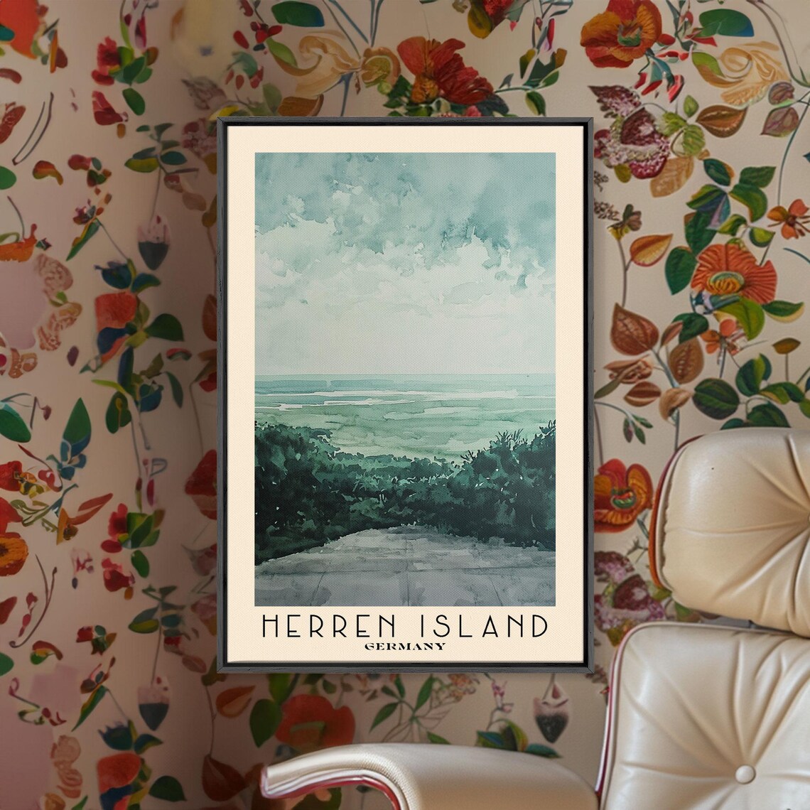 Herren Island Germany Coastal Path Green Watercolor Abstract Poster - Image 2