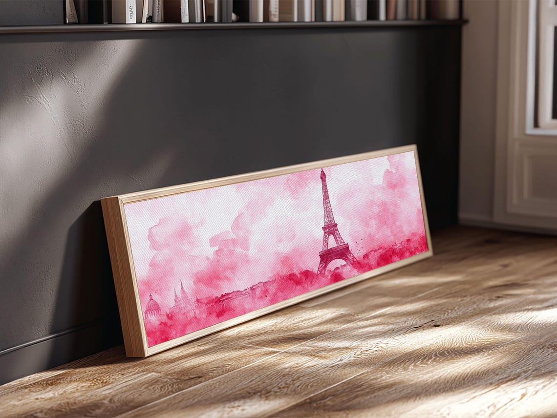 Eiffel Tower Paris Pink Watercolor Romantic Cityscape Travel Poster - Image 2