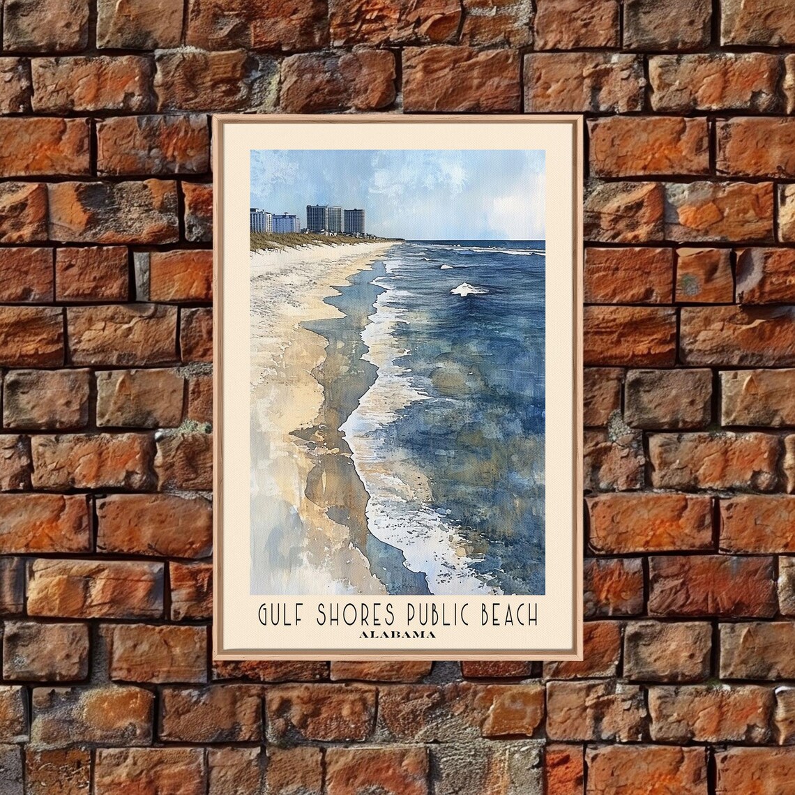 Gulf Shores Alabama Public Beach Watercolor Shoreline Surf Travel Poster - Image 5