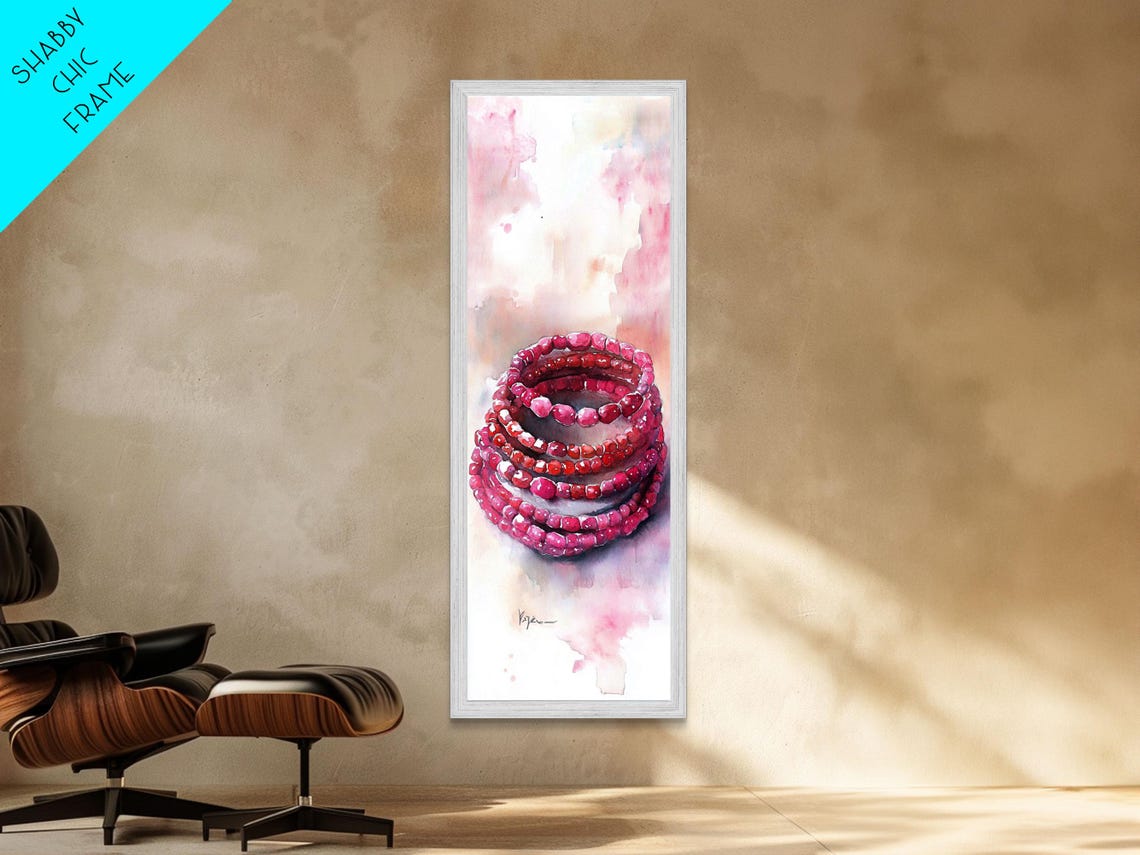 Pink Beaded Bracelets Stack Gemstone Watercolor Jewelry Poster - Image 3