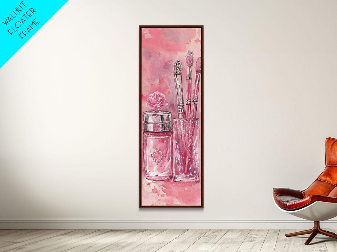 Pink Makeup Brushes Perfume Bottle Watercolor Vanity Art Poster - Image 4