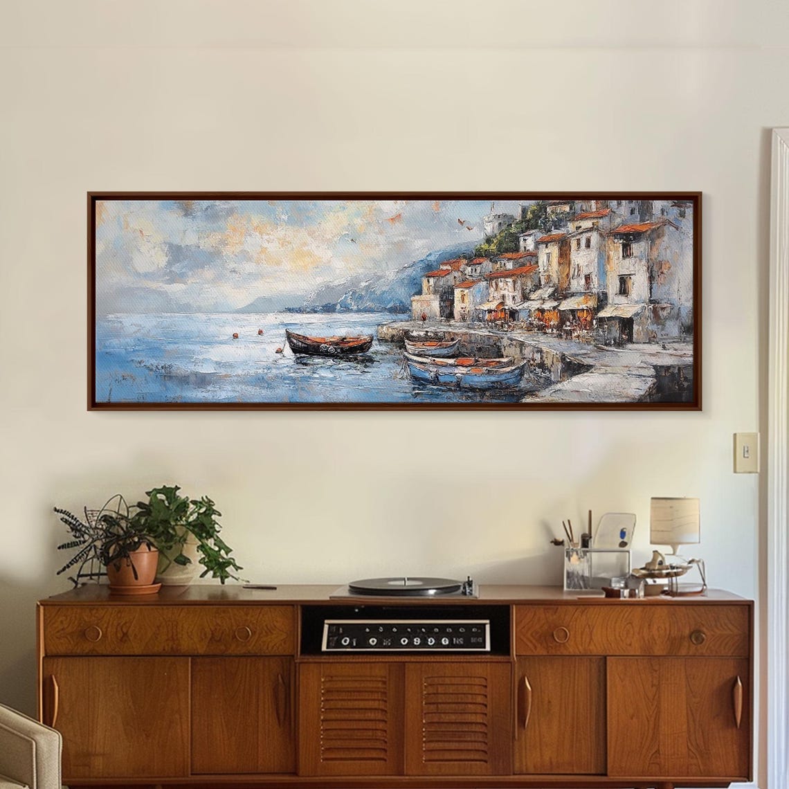 Mediterranean Seaside Village Harbor Boats Watercolor Coastal Poster - Image 4