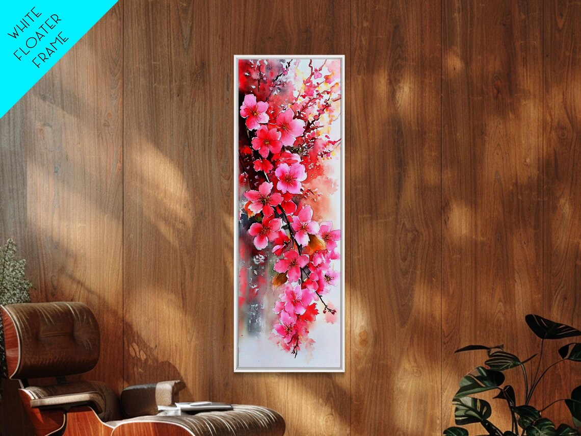 Pink Cherry Blossom Branch Vibrant Watercolor Spring Floral Art Poster - Image 2