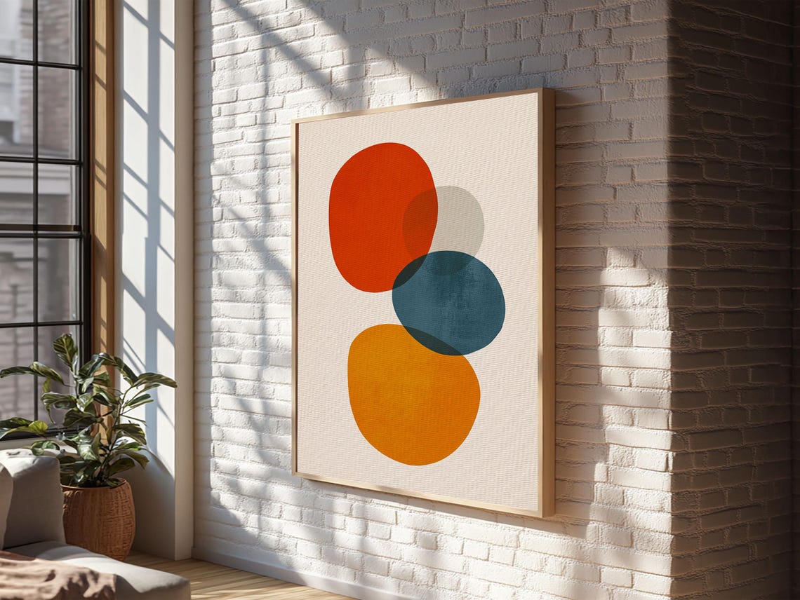 Minimalist Abstract Overlapping Circles Burnt Orange Teal Art Print