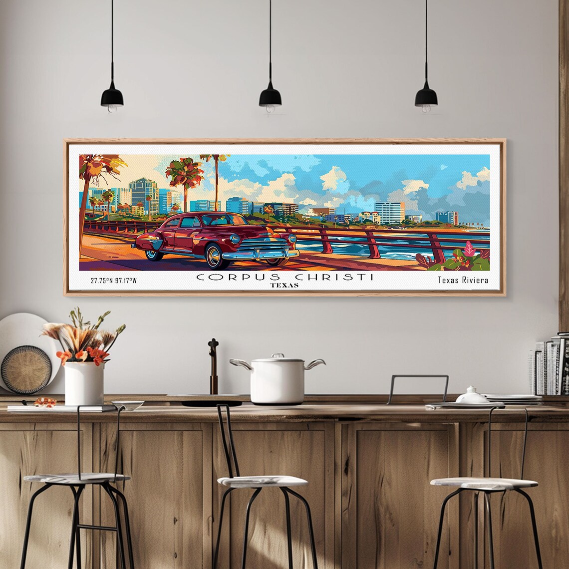Corpus Christi Texas Bayfront Vintage Red Car Harbor View Travel Poster - Image 5