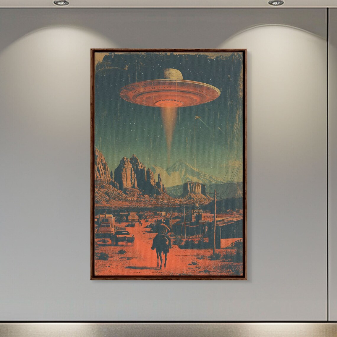 Retro Cowboy UFO Poster, Mid-Century Sci-Fi Style - Image 2