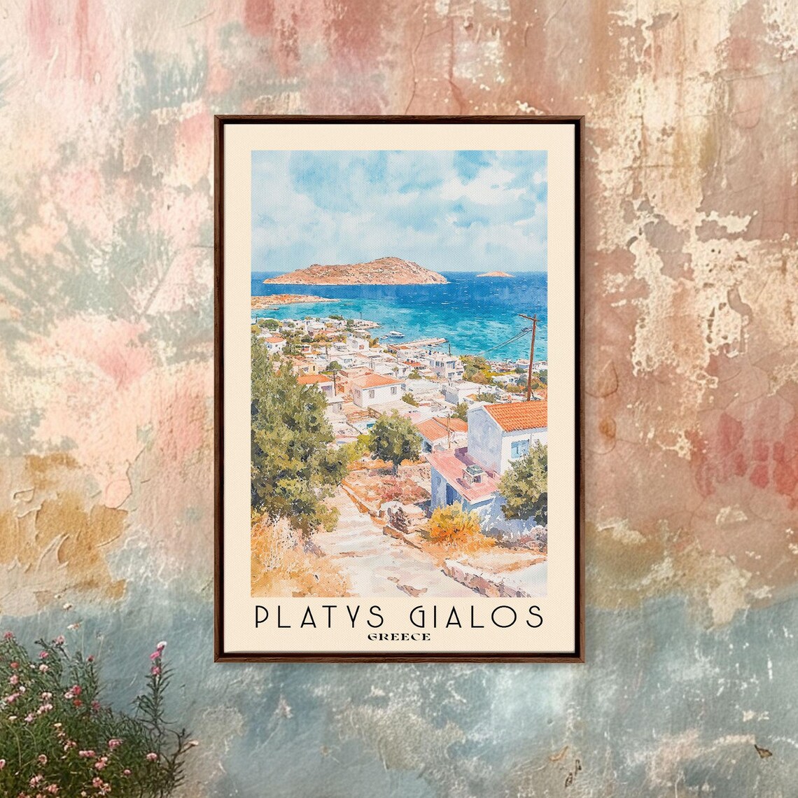 Platys Gialos Greece Island Town White Houses Aegean Sea View Travel Poster